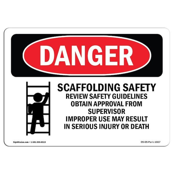 Signmission OSHA Danger, Scaffolding Safety Review Guidelines, 10in X 7in Rigid Plastic, 7" W, 10" L, Landscape OS-DS-P-710-L-1667 - main